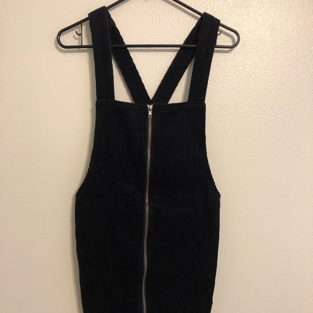 Dark Blue Corduroy Tank Top Zip Up Dress